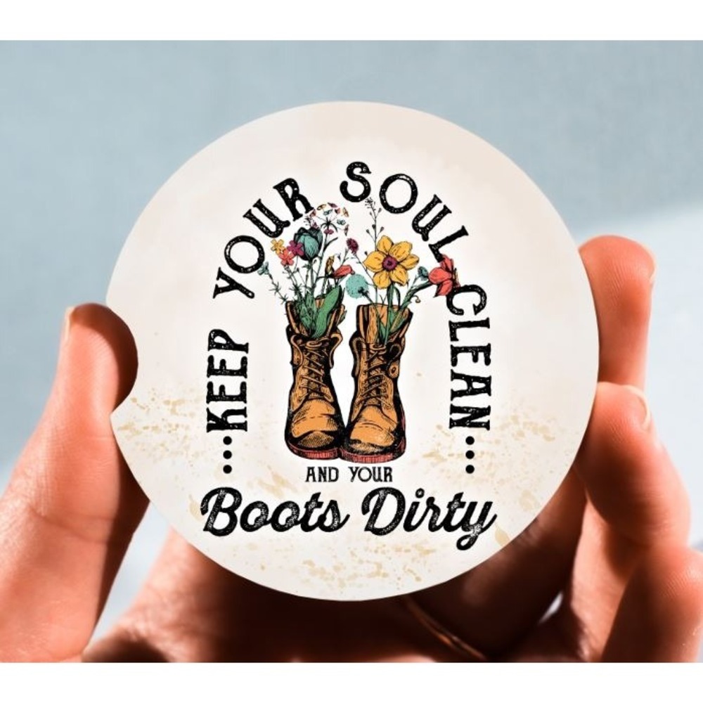 Set of 2 Car Coasters,‎ Soul Clean Dirty Boots Car Coaster, Neoprene Car Coaster